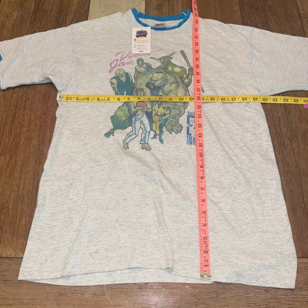 Fruit of the Loom T-Shirt Mens L Gray Excellent Vintage 90s Video Jam Ringer Tee